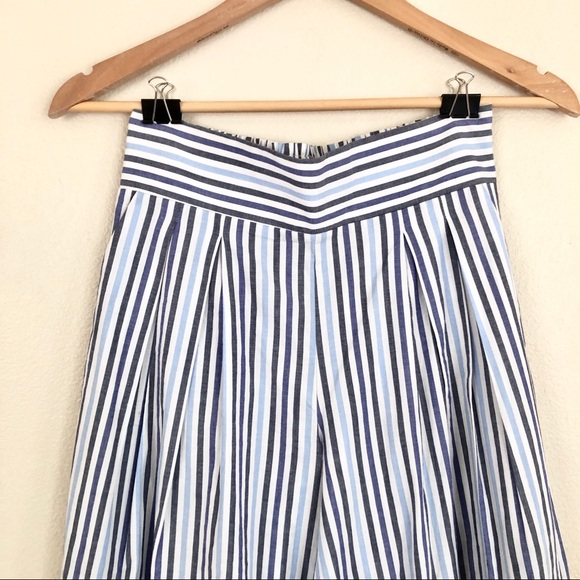 MISA Camden Pleated Stripe Wide Leg Culotte Pants in White Blue - Picture 8 of 14
